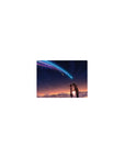 Classic anime mouse pad 14x10 inches, rooftop students holding hands under a neon comet and starry sky.