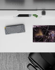 Dreamy purple and ink-black anime mouse pad 14x10 inches with snowy specks and night-sky calm mood.