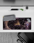28x12 inches anime mouse pad in soft purples and ink blacks with dreamy night-sky specks and petals.