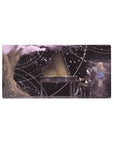 32x16 inches anime mouse pad with grand piano in a galaxy of petals and light trails, tux pianist and girl.