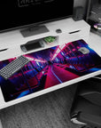 Futuristic design on 40x20 deskmat perfect for adding cutting-edge energy and sleek artistry to your setup or decor