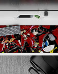 Persona 5 anime desk pad, 36x16 inches, featuring Joker, Panther, and Mona mid-heist with bold colors and intense action.