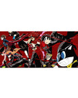 Persona 5 anime mouse pad 36x16 inches featuring Joker, Panther, and Mona mid-heist with vibrant reds and blacks.