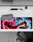 32x12 inches mouse pad with Goku and Jiren’s standoff, capturing their fierce battle with glowing cosmic colors and energy.