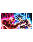 Mouse pad featuring Goku and Jiren in their ultimate clash, 32x16 inches, with glowing cosmic colors and fierce power, perfect for any Dragon Ball fan.
