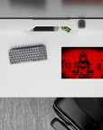 Red-and-black anime mouse pad 14x10 inches with crimson storm mood, bold kanji, and dark dojo vibe.