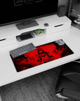 28x12 inches anime mouse pad showing a calm masked samurai centered, hand near sword amid kanji.