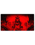 32x16 inches anime mouse pad with masked samurai in layered armor, red storm backdrop, bold kanji.