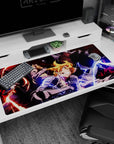 Edward Elric lunges with automail as Alphonse looms behind, anime desk pad 40x20 inches.