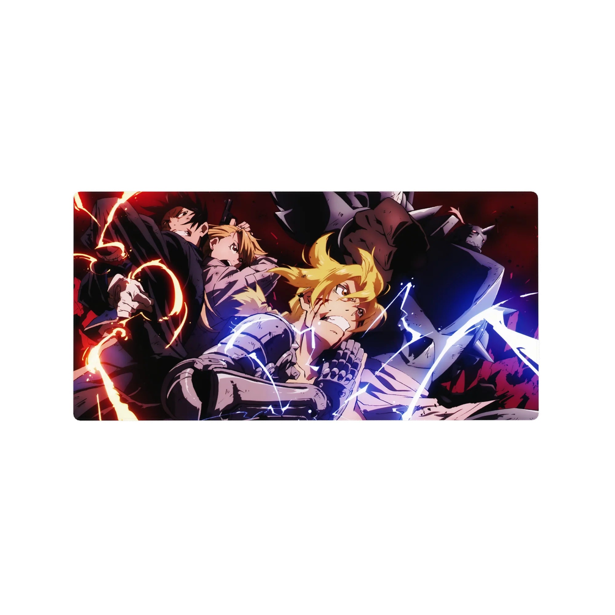 Fullmetal Alchemist anime mouse pad 32x16 inches with Edward and Alphonse in dynamic battle artwork.
