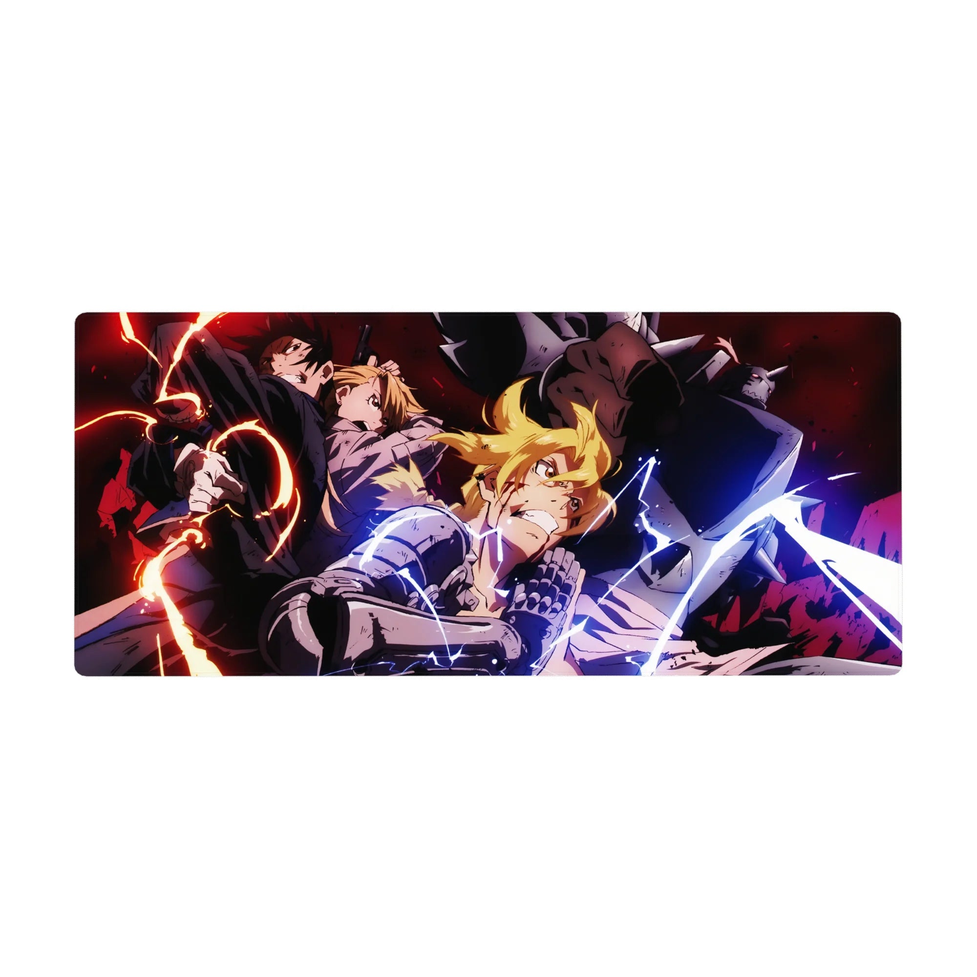 Fullmetal Alchemist anime desk pad 36x16 inches with Edward and Alphonse in action, crisp steel detail.