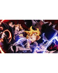 Fullmetal Alchemist anime desk pad 40x20 inches with Ed and Al, sparks, lightning, and bold linework.