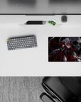 Crimson and black gothic anime mouse pad 14x10 inches, silver hair highlights and dark smoky mood.