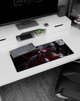28x12 inches mouse pad showing a horned white-haired anime demon queen in a blood-red gown before a skull.