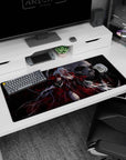 36x16 inches anime desk pad featuring a horned white-haired girl in a blood-red gown before a skull.