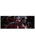 Anime girl mouse pad 32x12 inches with white-haired demon queen, horns, roses, and flowing red dress.