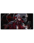 Anime girl mouse pad 32x16 inches with white-haired demon queen art, horns, roses, and red dress.