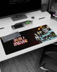 Fire Force 36x16 inches desk pad showing helmeted Fire Force squad in black coats, eyes forward.