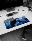 28x12 inches mouse pad showing a silver-haired girl in dark sailor dress and wide hat drifting by a giant orca.