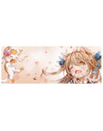 32x12 inches anime girl mouse pad with winking cat-eared girl, blue bow, and floating kitten friend.