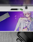 Purple gradient anime desk pad 40x20 inches, soft violet sky mood with drifting petals, calming cute.