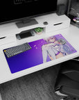 32x16 inches Re:ZERO Emilia mouse pad, shy glance portrait with flowing silver hair across the desk.