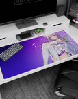 Re:ZERO Emilia anime girl desk pad 40x20 inches, shy glance with flowing silver hair across the desk.