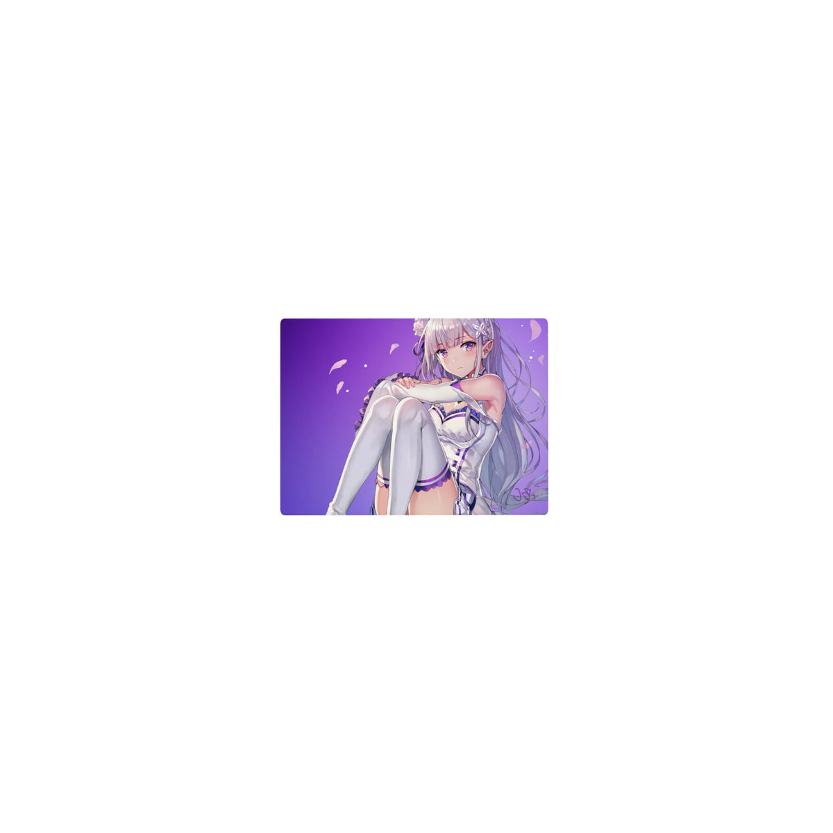Classic anime girl mouse pad 14x10 inches with Emilia-inspired Re:ZERO artwork and clean purple gradient.