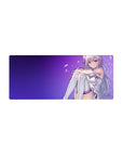 Re:ZERO Emilia anime girl mouse pad 28x12 inches with silver hair and lavender outfit on purple gradient.