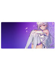 32x16 inches anime girl mouse pad with Emilia-inspired artwork, silver hair and lavender-white outfit.