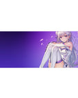 36x16 inches anime girl desk pad with Emilia-inspired art, silver hair and lavender-white outfit.