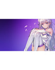 Anime girl desk pad 40x20 inches with Emilia-inspired artwork, silver hair, white-lavender outfit.