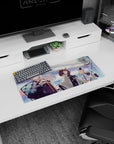 Anime girl mouse pad 28x12 inches featuring silver-haired red-accent operator with shield gear and skirt.