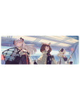 Arknights anime girl mouse pad 32x12 inches with three operators in a sci-fi hallway, shields and staff.