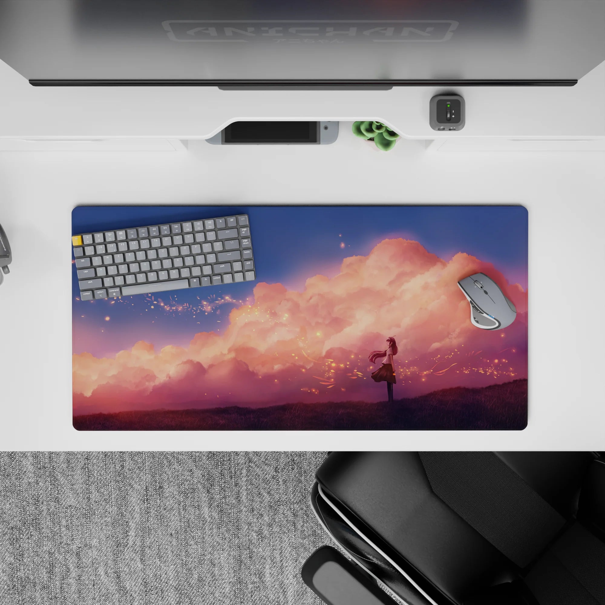 32x16 inches pastel pink-peach haze desk mat, dreamy romantic anime mouse pad for cozy setups.