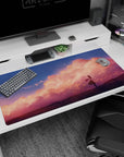 40x20 inches desk pad showing a lone anime girl gazing at the sky with soft clouds and tiny sparks.