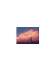 Classic anime girl mouse pad 14x10 inches with sunset clouds, glowing sparks, and violet grass scene.