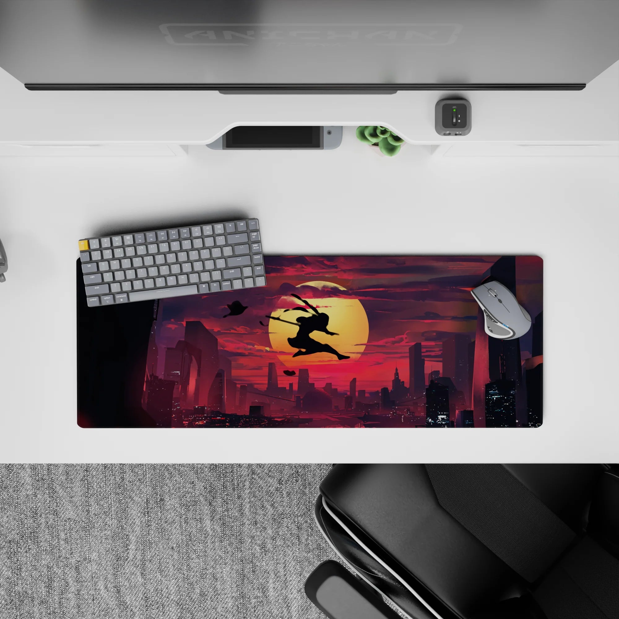 32x12 inches anime mouse pad in crimson clouds and deep violet shadows for a late-night edgy vibe.