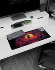 28x12 inches anime mouse pad showing a lone ninja mid-leap with twin swords above a glittering city.