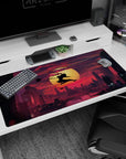 40x20 inches anime desk pad showing a lone ninja mid-leap with twin swords cutting across a glowing sun.