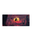 28x12 inches anime mouse pad with ninja silhouette leaping before a giant sun over a modern city skyline.