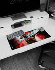 28x12 inches anime mouse pad showing Saitama in yellow suit and red gloves, cape snapping mid-charge.