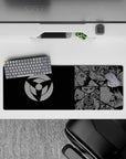 Black and steel-gray Akatsuki vibe anime mouse pad 32x12 inches, crisp panels, bold yet clean look.