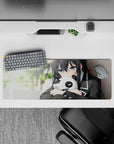 Cozy green-toned anime girl mouse pad 32x12 inches with soft shading, moody vibe, and glossy eyes.