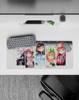 Cute pastel anime girl mouse pad 28x12 inches in soft pink, mint, and blue with confetti and florals.