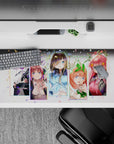 Pastel pink, mint, and crisp blue anime girl desk pad 36x16 inches, cute celebratory vibe.