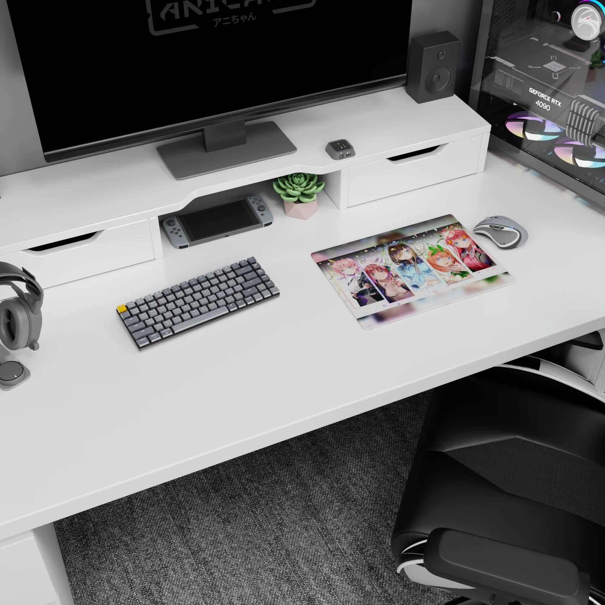 The Quintessential Quintuplets Nakano sisters anime girl mouse pad 14x10 inches, smiling desk scene.
