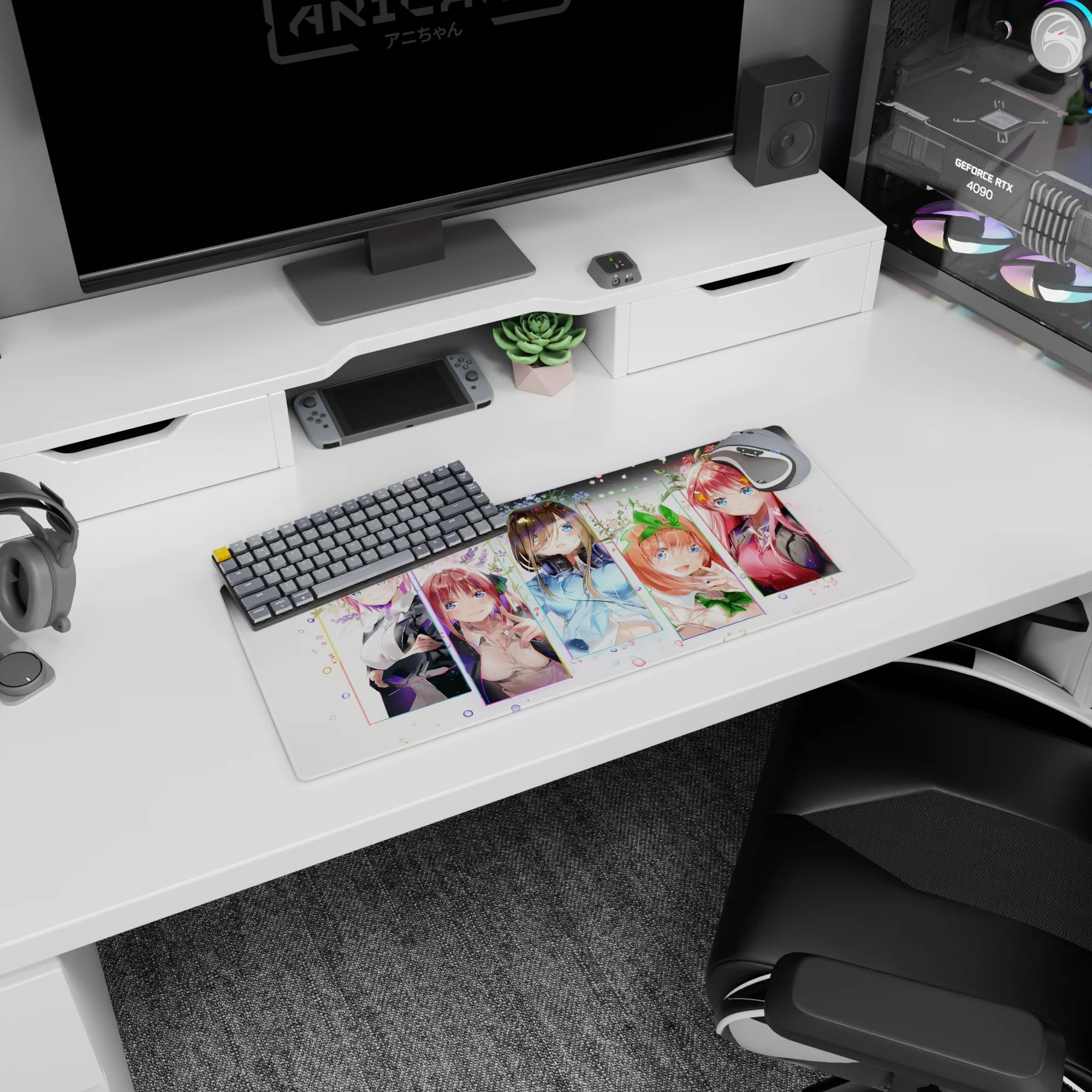 Ichika, Nino, Miku, Yotsuba and Itsuki smiling anime girl mouse pad 28x12 inches desk mat.