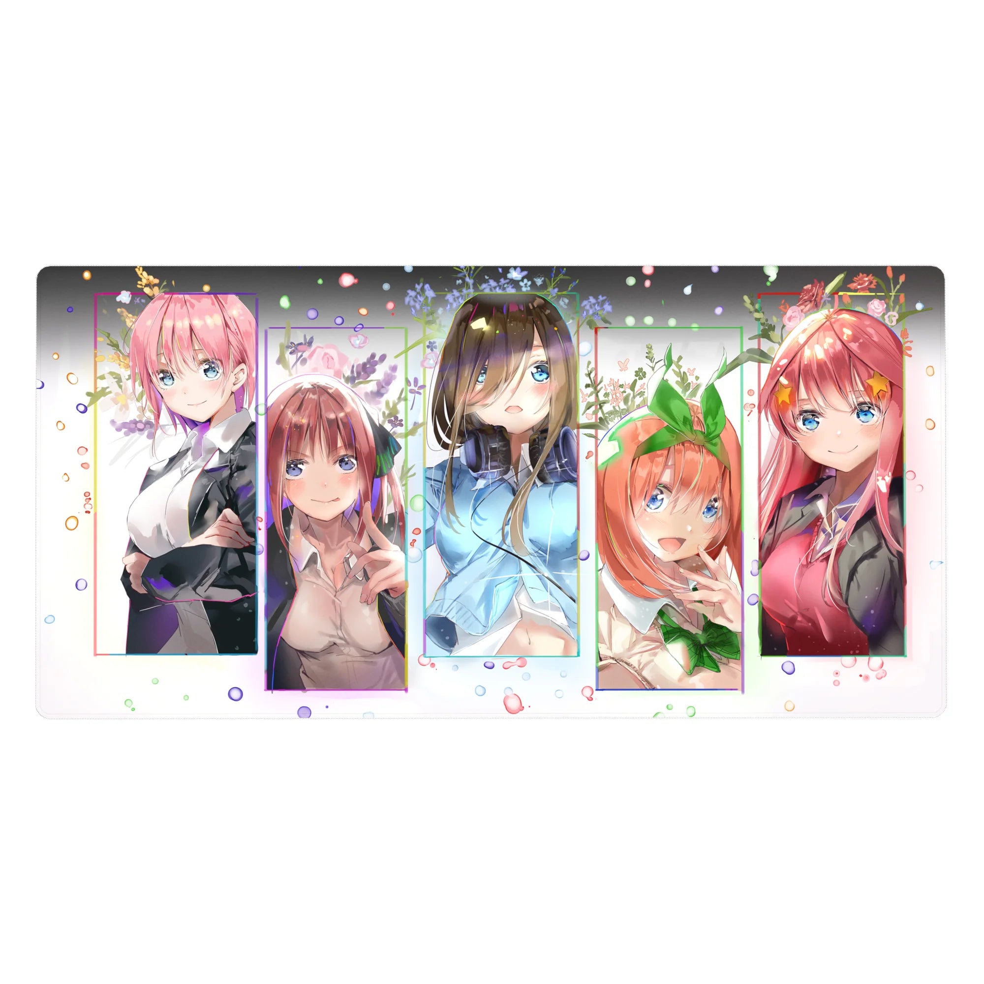 Quintessential Quintuplets anime girl desk pad with all five Nakano sisters, 40x20 inches.