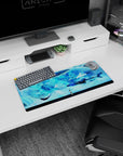 28x12 inches mouse pad showing a tiny anime girl watching whale sharks glide through a starry sea.
